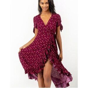 Miami Y2K Fairy Dress XXS NWT Wrap Ruffle Asymmetrical Hem Dark Floral Tiered